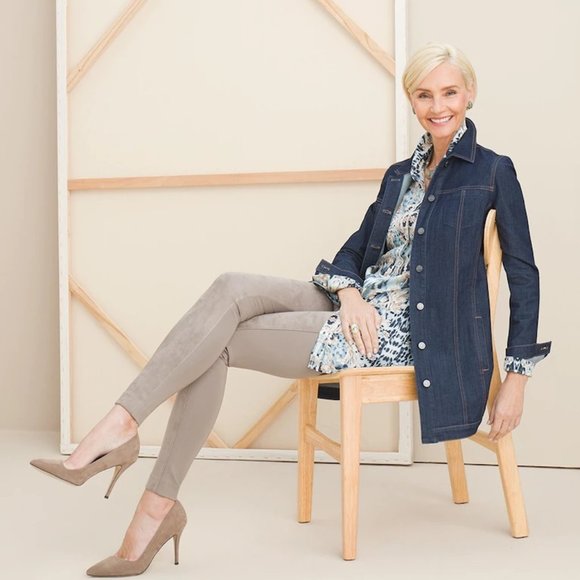 CHICO'S FAUX SUEDE FRONT PONTE LEGGINGS.COLOR: EARTHEN TAUPE SIZE 1R (8-10). NWT - Picture 2 of 11